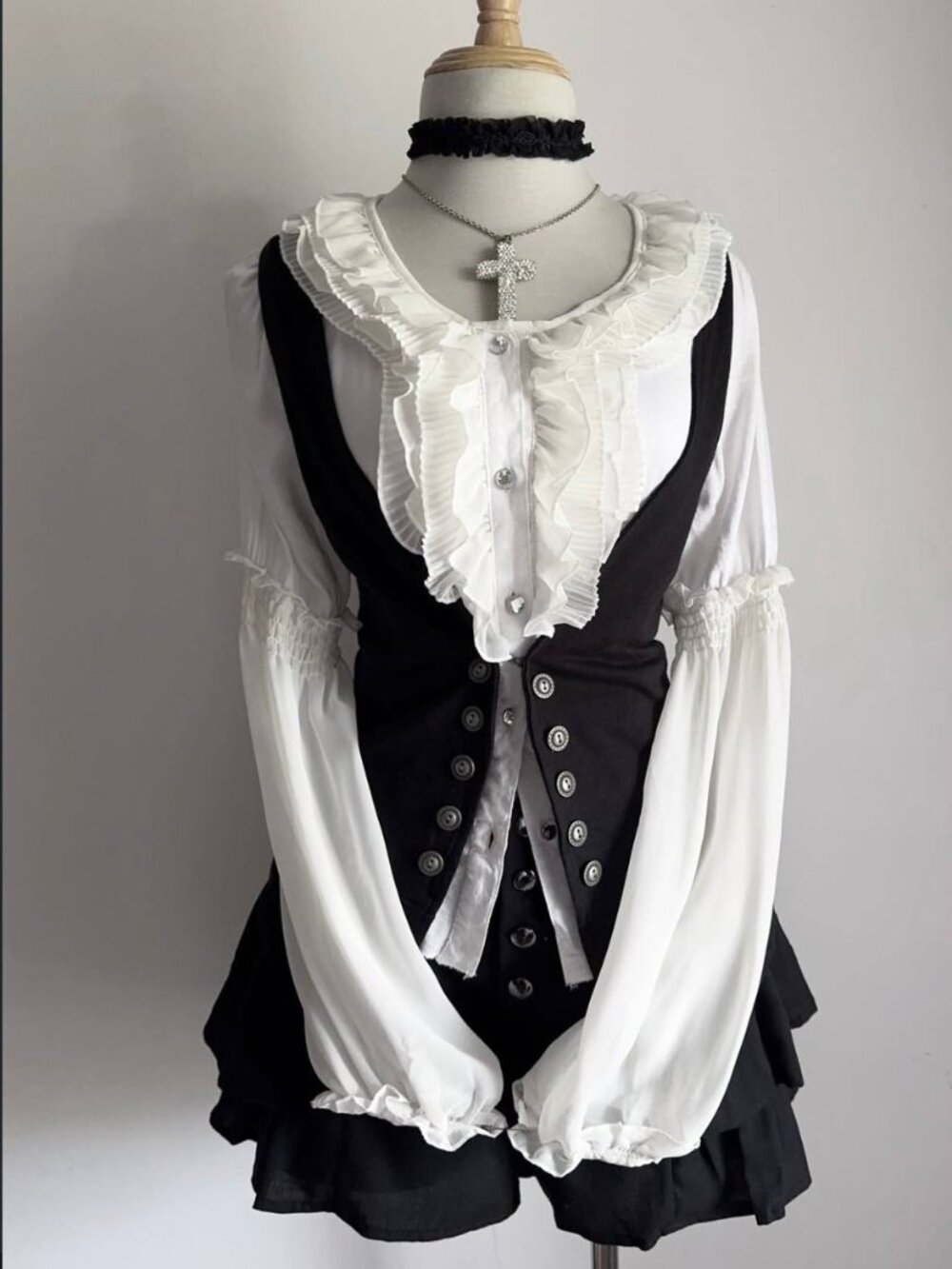 White Ruffle Peplum Blouse Long Sleeve Vintage Y2K Fairycore Cottagecore Top - Picture 2 of 4